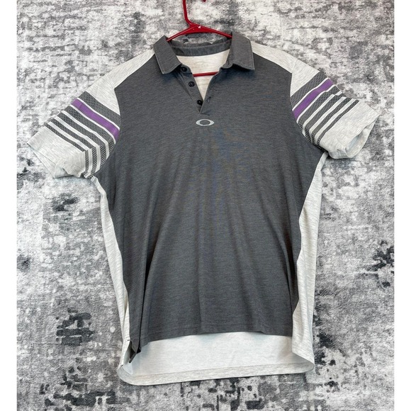 Oakley Other - Vtg Oakley Men L Polo Shirt Gray Purple Stripe Golf Preppy Athletic Athleisure